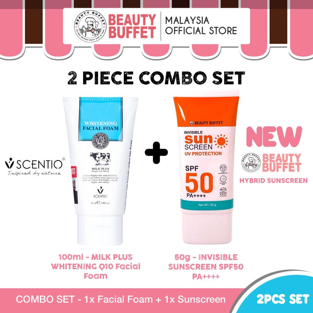 Beauty Buffet Scentio Q10 Milk Plus Whitening Facial Foam + Invisible Sunscreen SPF50 PA++++ COMBO SET