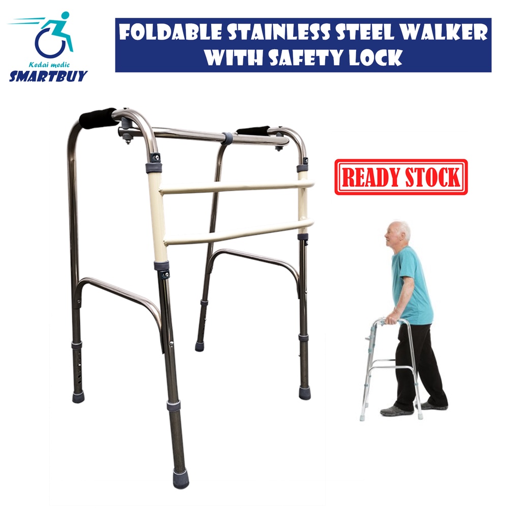Foldable Stainless Steel Walker With Safety Lock ( Tongkat Kaki Empat )