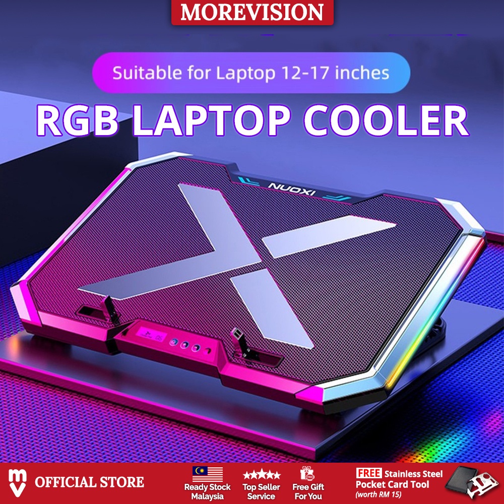 Gaming RGB Laptop Cooler Q8 USB Mute Adjustable Notebook Cooling Pad Super 6 LED Fans Powerful Air Flow Portable Stand