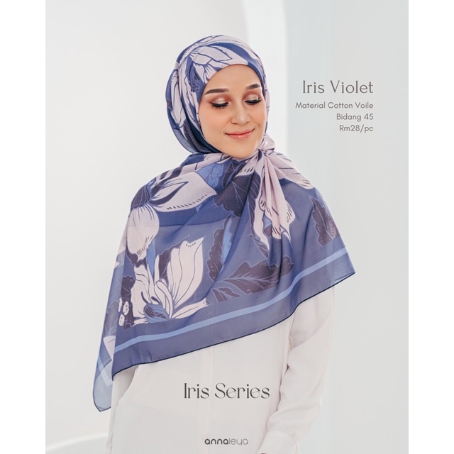 Annaleya Tudung Bawal Printed Cotton Voile (Iris Collection) >> Code Violet