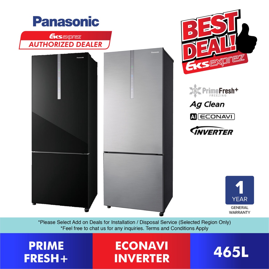 Panasonic 2 Door Inverter Fridge (465L) NR-BX471CPSM / NR-BX471WGKM ; Bottom Freezer Refrigerator / Peti Sejuk