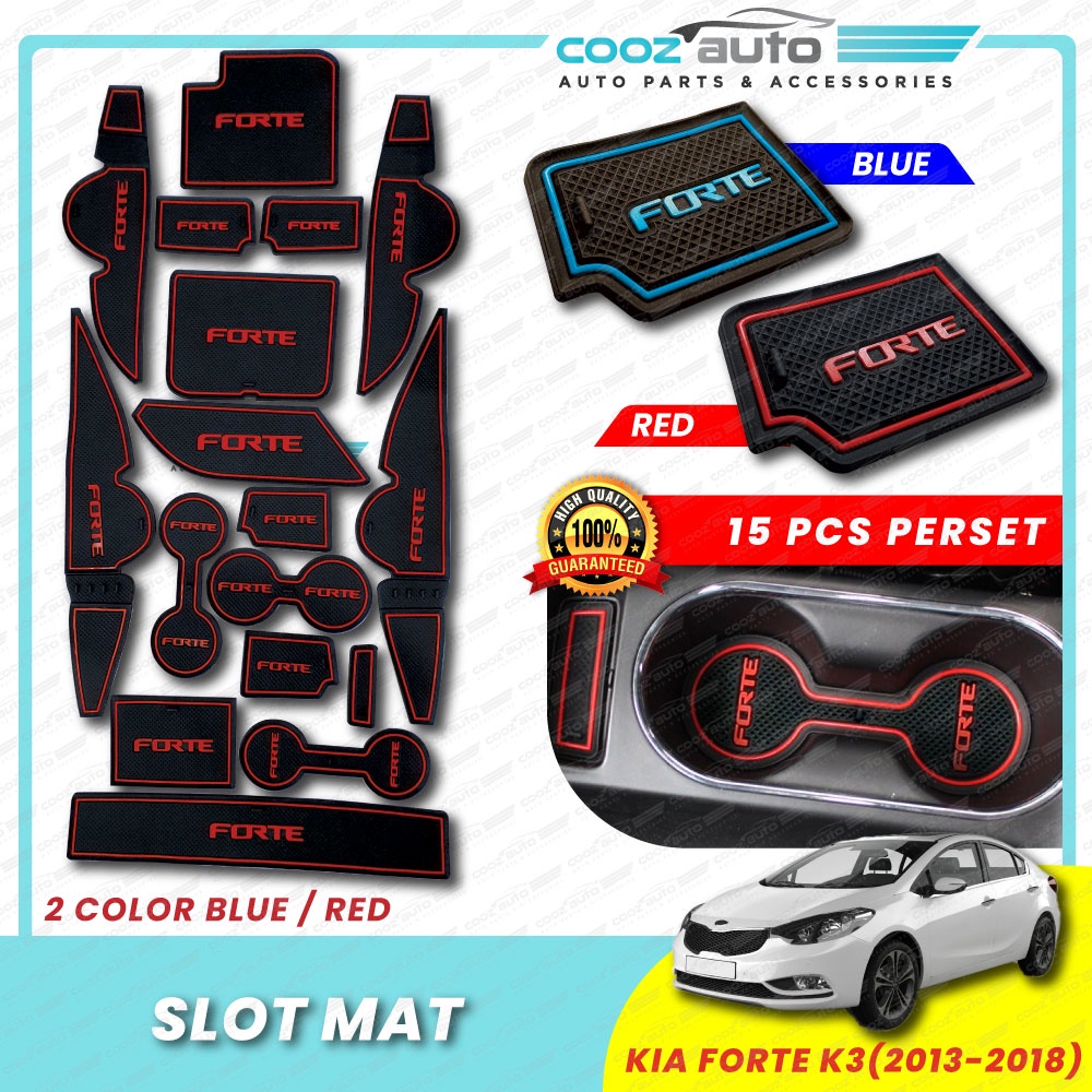 Kia Forte K3 2013 2018 Interior Rubber Slot Mat Storage Carpet Blue Red (15Pcs/Set) Shopee