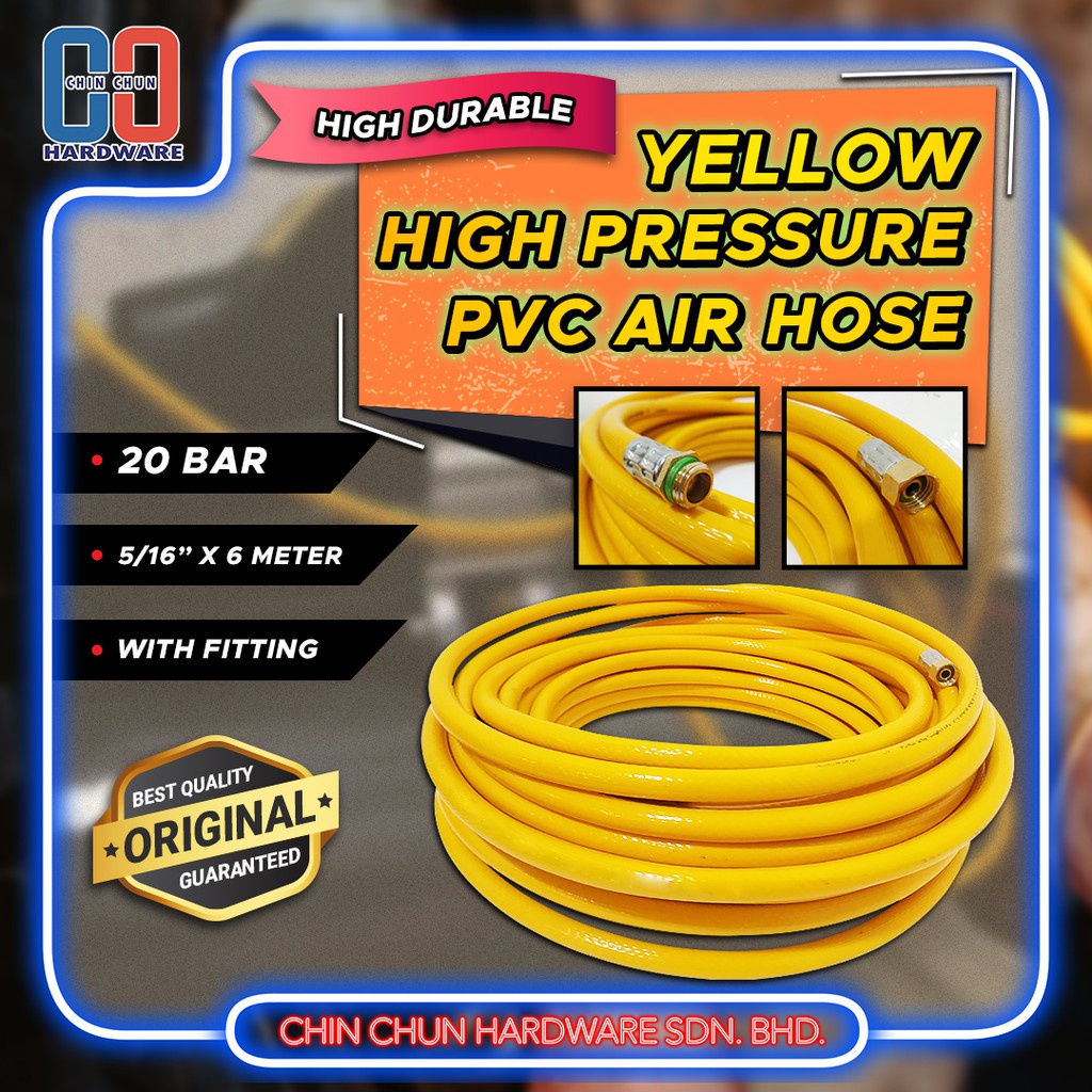 YELLOW HIGH PRESSURE PVC AIR HOSE 20 bar 6mGARDEN HOSEPRESSURE HOSE