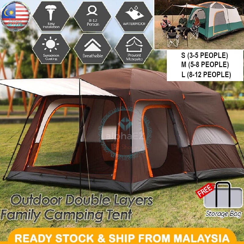 SPACIOUS FAMILY CAMPING CAMEL TENT Waterproof Double Layer Outdoor Hiking 3-12 people Portable Storage Bag Khemah Unta