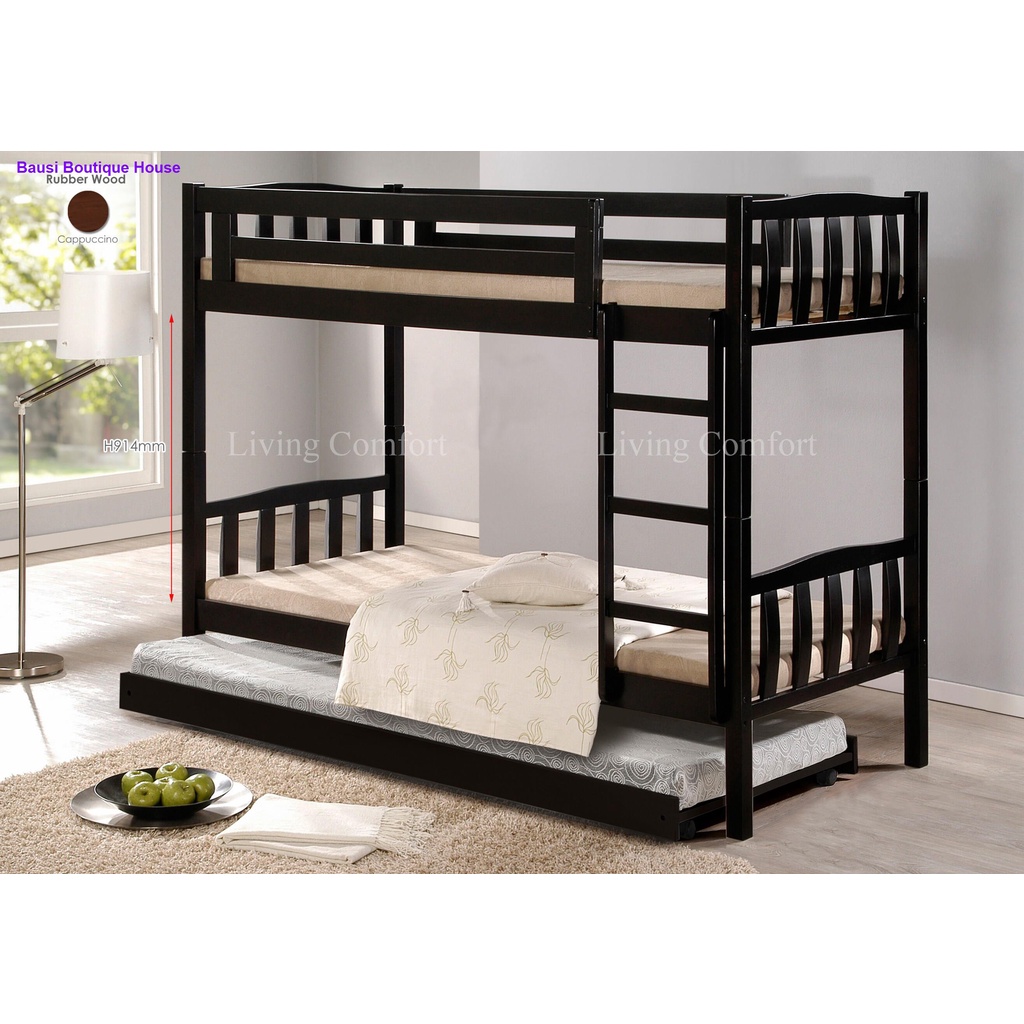 DOUBLE DECKER THICK BASE SINGLE SIZE BUNK BED SOLID WOODEN FRAME