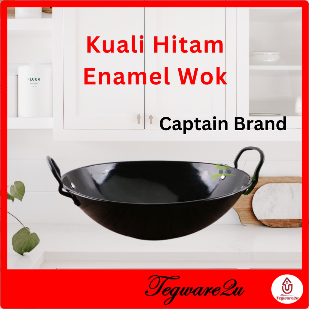 ENAMEL WOK & ROLL OVER EDGES WOK l KUALI HITAM (CAPTAIN BRAND & TOP