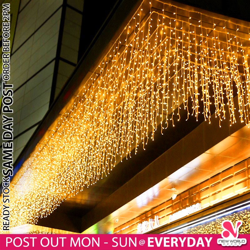 《 》 4M LED 8 Modes Fairy Curtain String Light Garden Party Outdoor Hanging Decoration Lamp Lampu Dekorasi 装饰灯