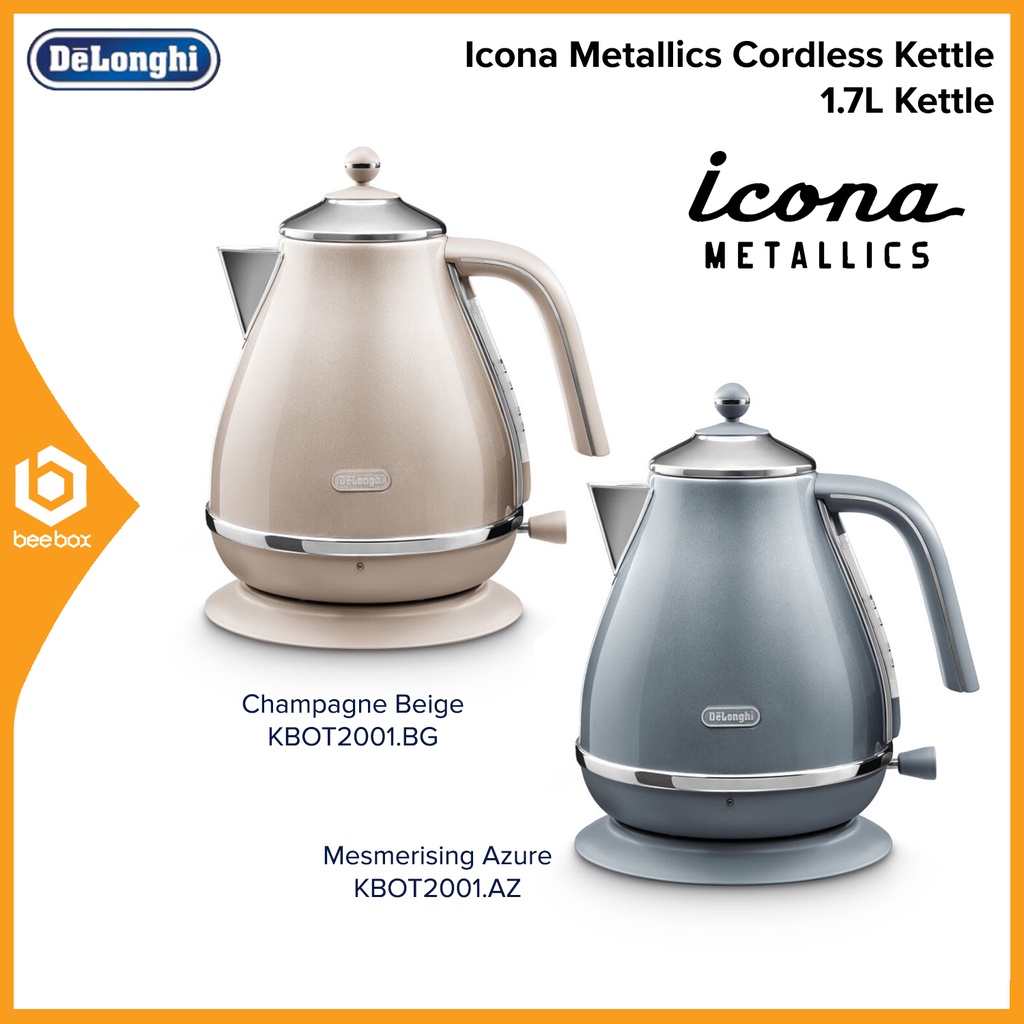 DeLonghi KBOT2001 Icona Metallics Cordless Steel Kettle 1.7L KBOT2001