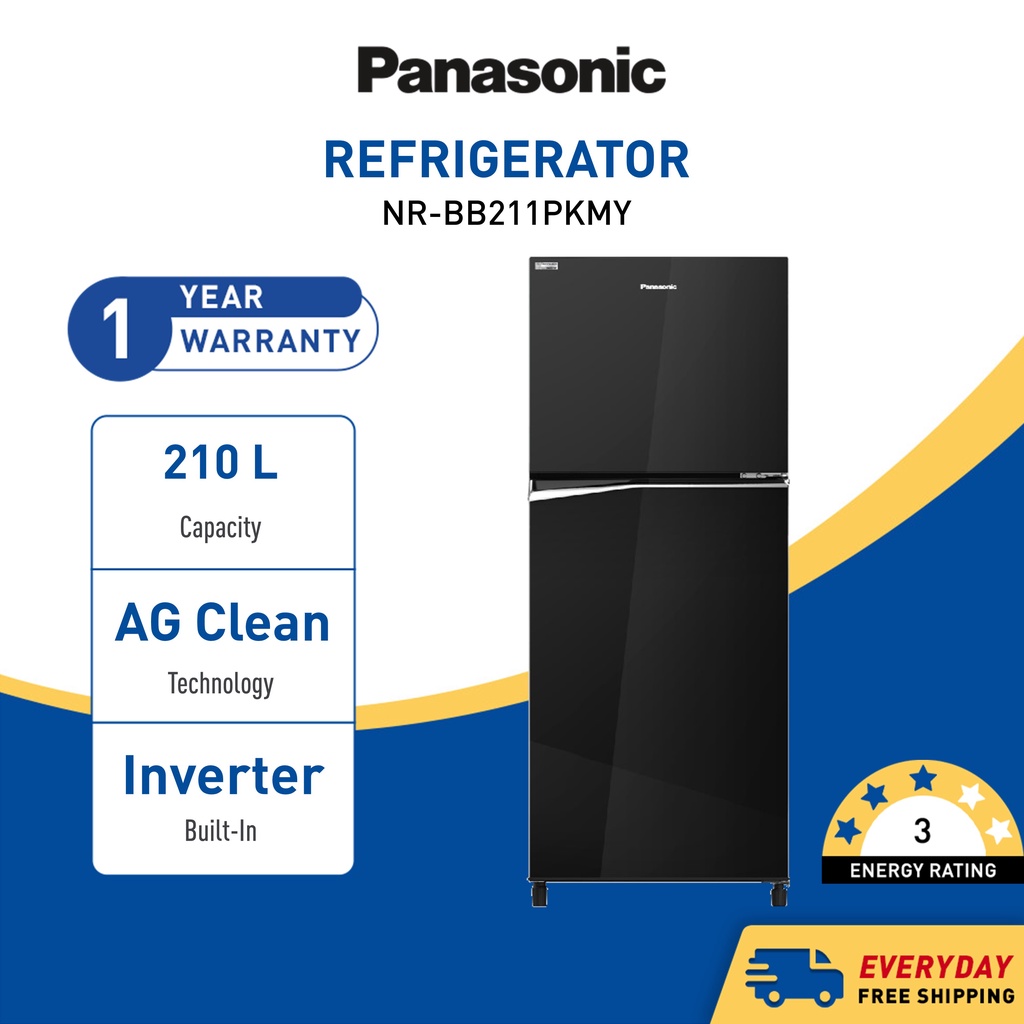 PANASONIC 2 Door Top Freezer Refrigerator Econavi Inverter (210L) NR-BB211PKMY Peti Sejuk 冰箱