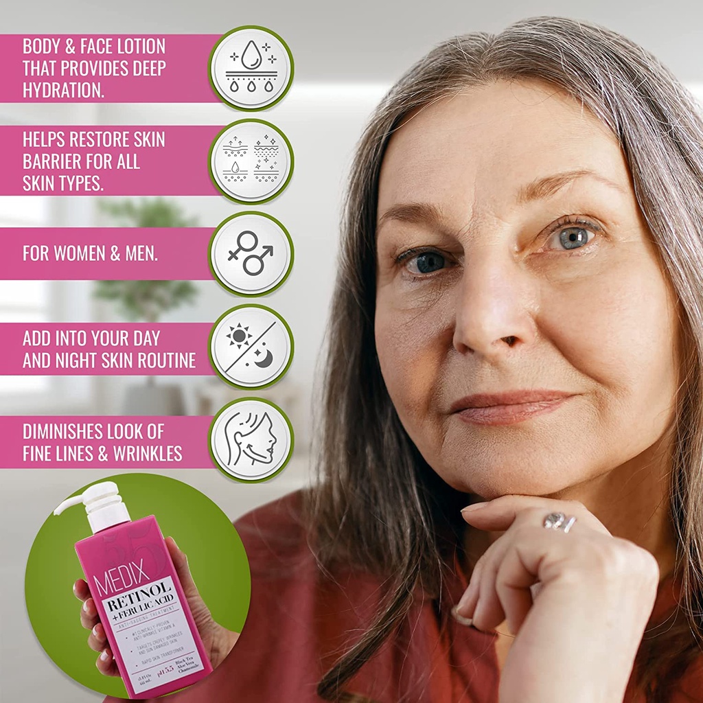 Medix 5.5 Retinol Body Lotion Moisturizer Face & Body Cream & Crepey