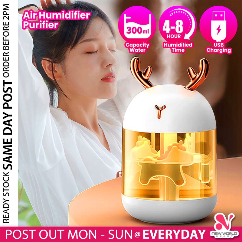 《 𝗛𝗘𝗔𝗩𝗬 𝗙𝗢𝗚 》Unicorn 300ML Humidifier Household Air Purifier Colorful LED Cute Romantic Night Light Pelembap Udara 加湿器