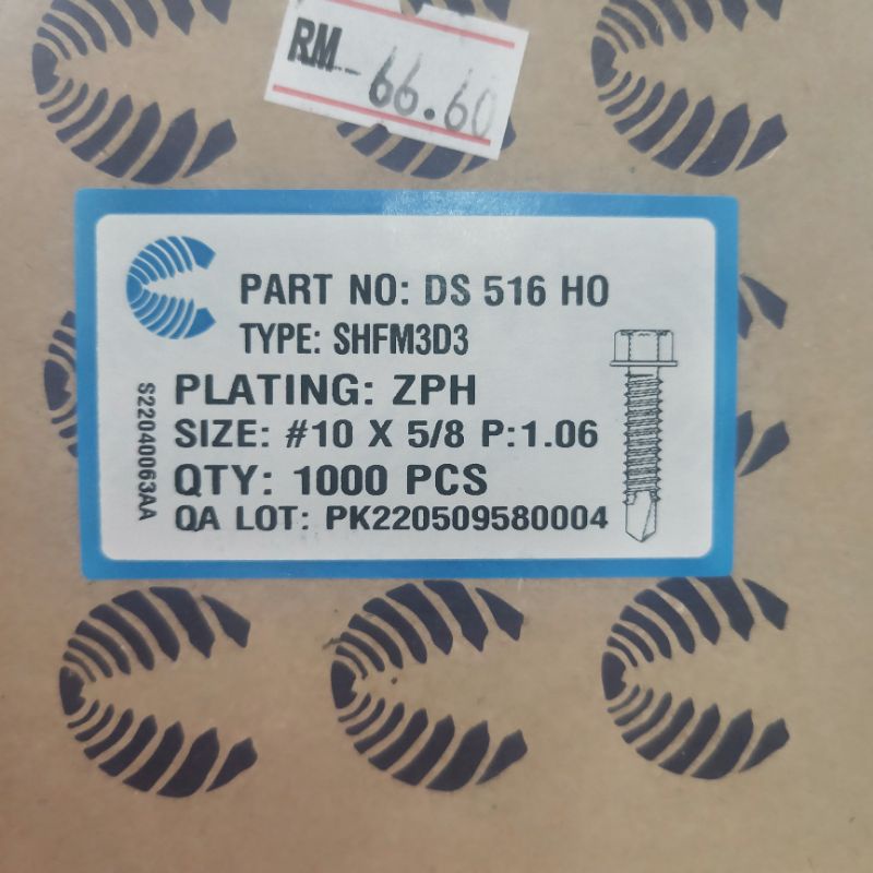 CHIN WELL 1000 pcs Skru Kuda Besi Channel Battern 10 x 5/8 Self