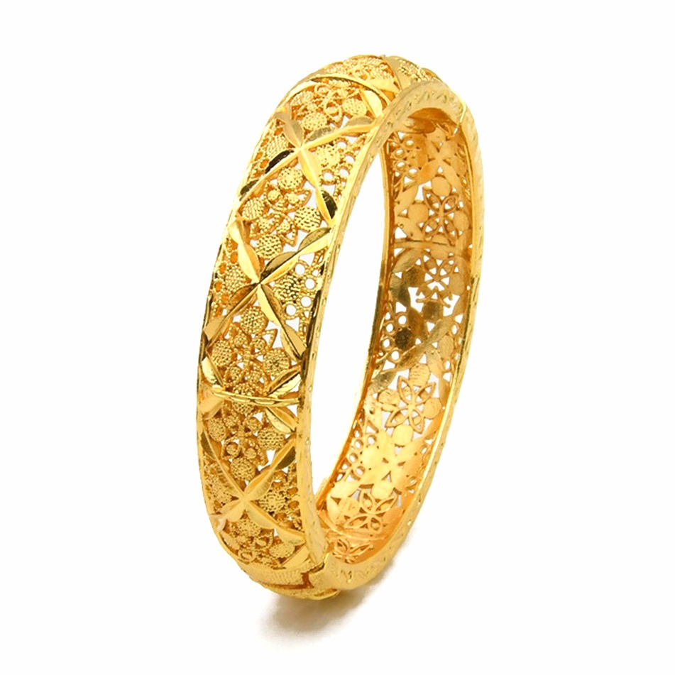 Emas 916 Gold Plated Four-leaf Clover Hollow-out Bangle Bracelet Gelang Tangan Perempuan Raya Ramadan Wedding Bridal Party Occasions Dubai Indian Jewellery Gifts Mother's Day Women