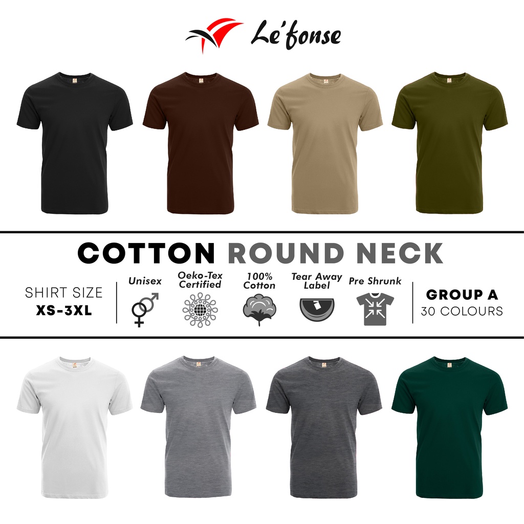 LEFONSE Cotton Round Neck Plain Tshirt 160gsm Unisex Baju T Shirt Lelaki - RC01 Group A