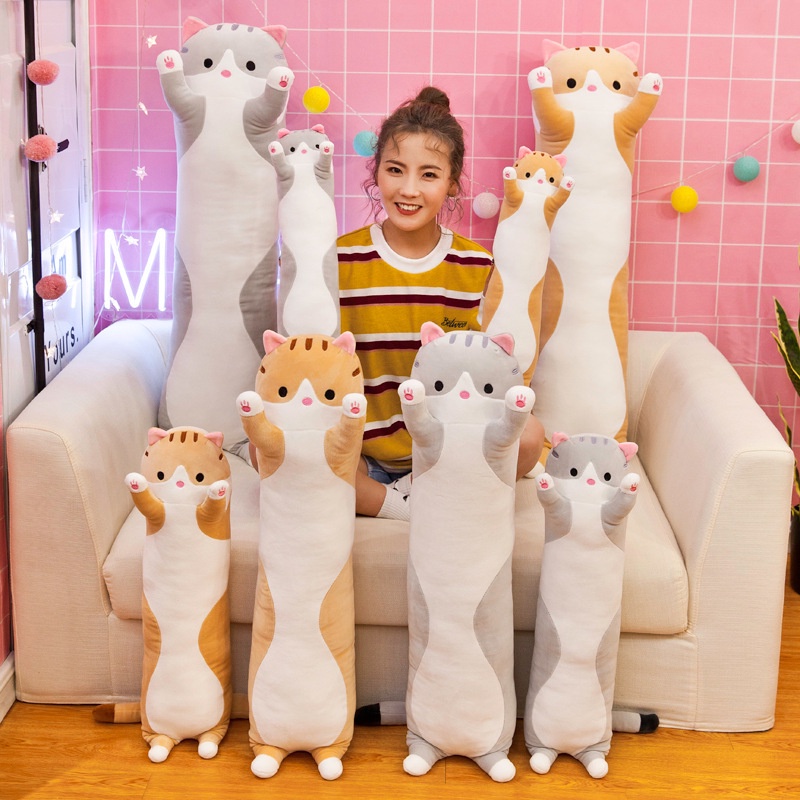 PLAYNFUN Cat Pillow Doll Plushie Cotton Stuffed Toys Bantal Patung Peluk Kucing Baby Kid Bolster Kid