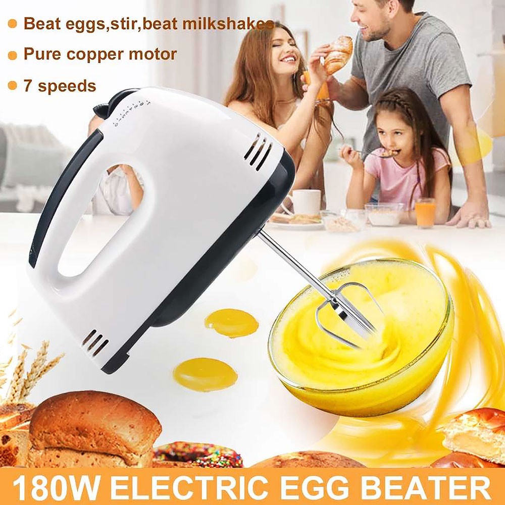 Portable Mesin Egg Beater 7 Speed Hand Mixer Baking Electric Cake Biscuit Stainless Steel Dough Flour Whisk