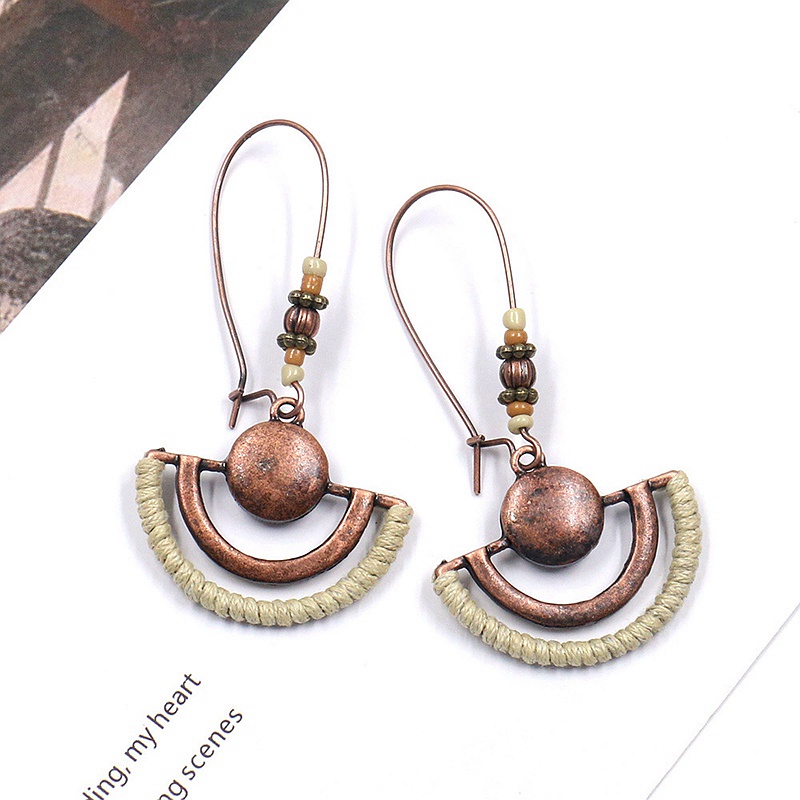 Vintage Semicircle Bronze Dangle Earrings Retro Tribal Bijoux Boho White Winding Accessories For Women