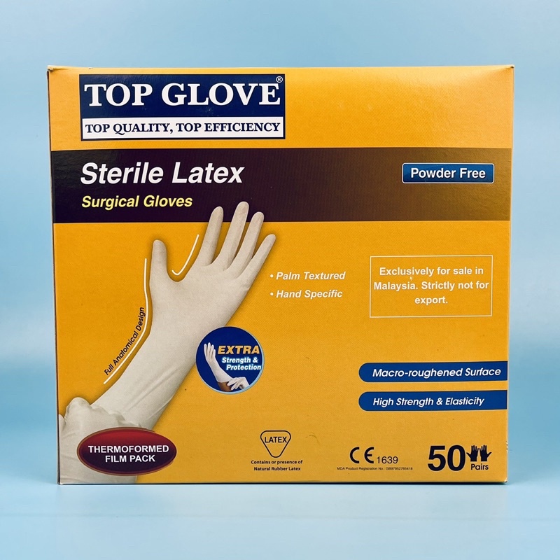 1pkt TOP GLOVE Sterile Latex Surgical Gloves, Powder Free