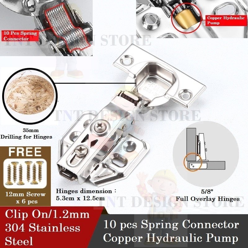 304 Stainless Steel (Clip On) Heavy Duty Furniture Door Hinges Closet Door Hinge