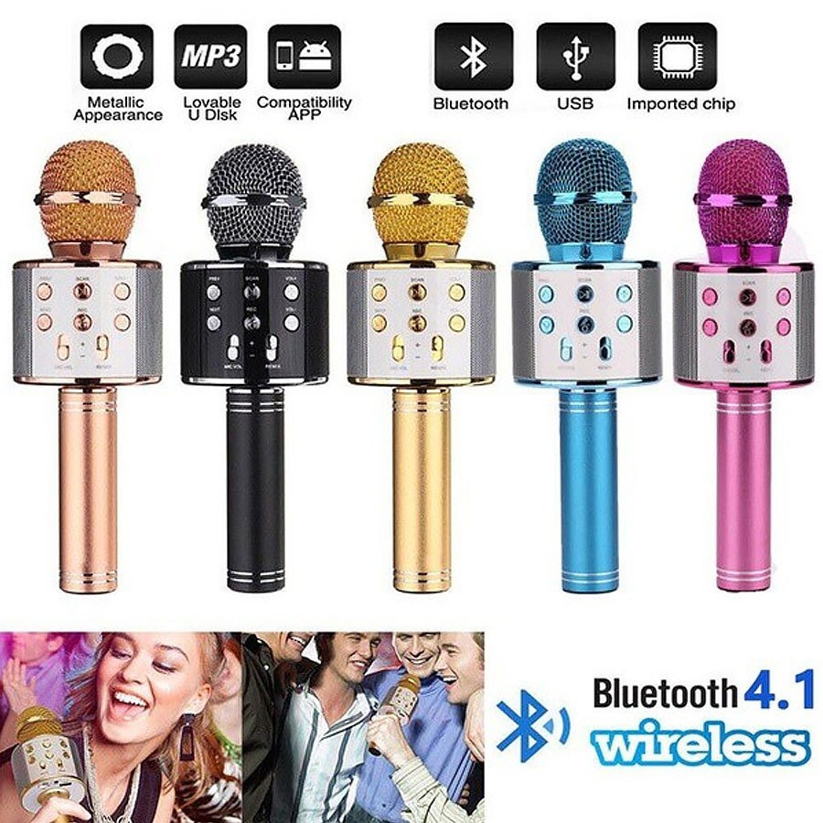 WS858  Bluetooth Microphone Handheld Wireless Bluetooth Microphone Karaoke Portable Mic FM Speaker Like