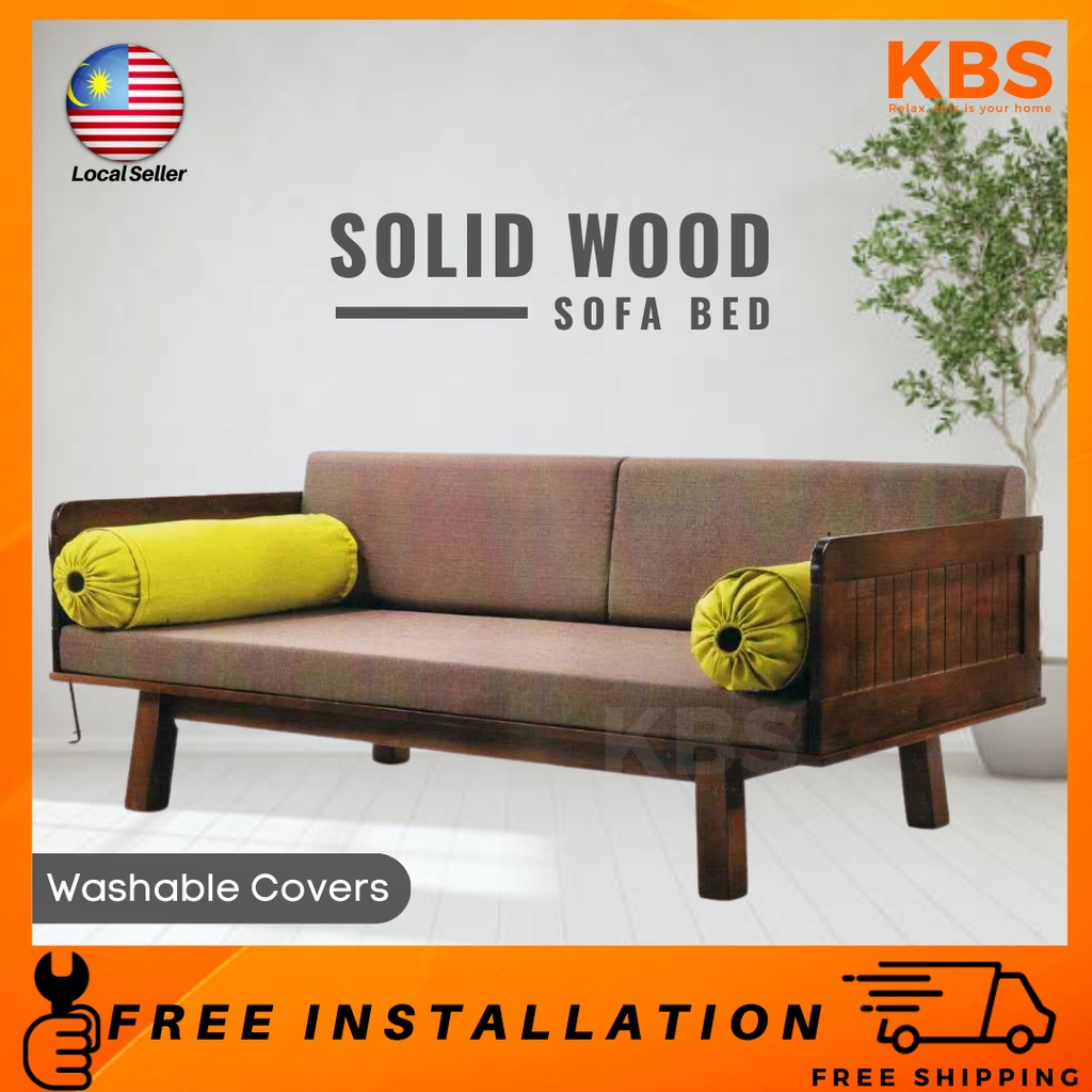 (FREE Installation+Shipping) KBS Esheal / FULL SOLID WOOD Day Bed / Sofa Bed / 3 Seater / FULL