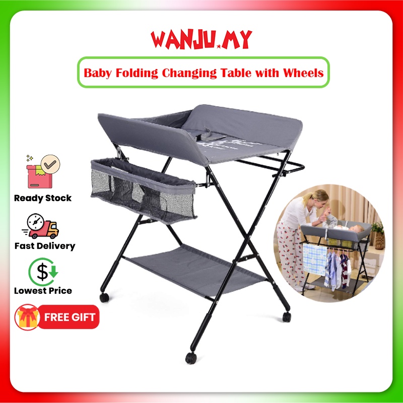 Ready Stock💥 WANJU.MY💥 Baby Folding Changing Table with Wheels Diaper
