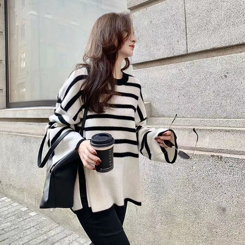 Women's autumn vintage French knitwear striped long-sleeved sweater