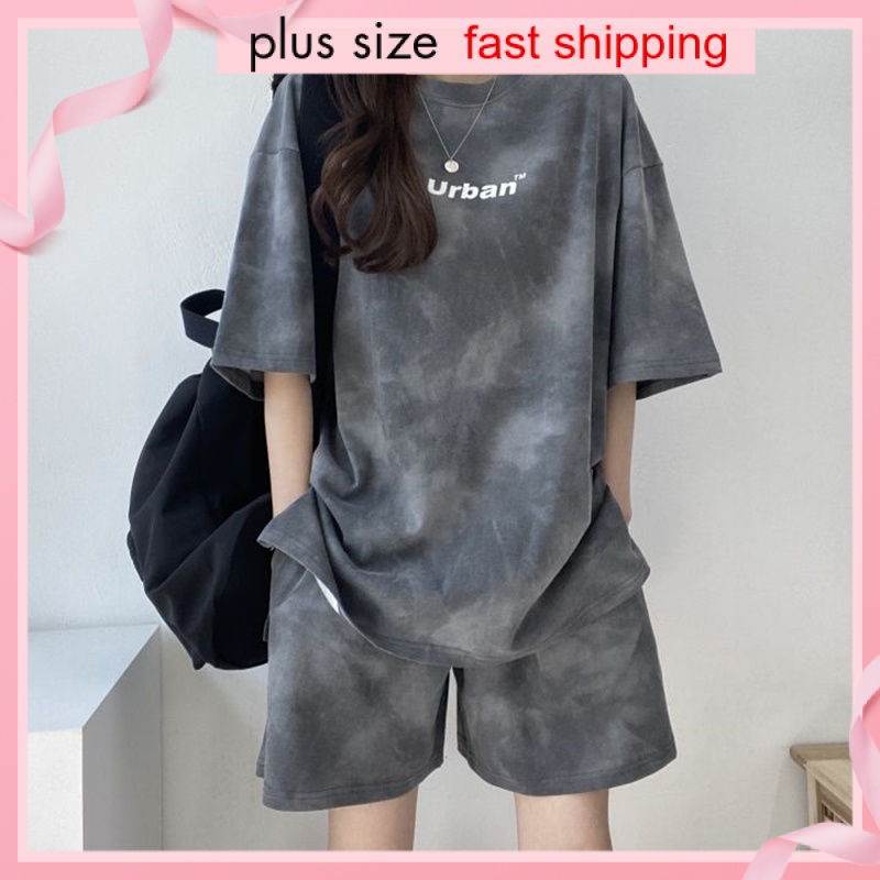 Fashion shirt set wear Women cheap shirts viral female loose blouse shorts women casual set Korean style women tie die tops baggy shorts ulzzang 2PCs suit set two piece set