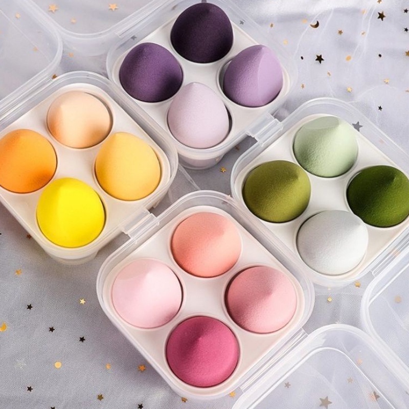 Beauty Egg Makeup Sponge Set (4 in 1) – Wet & Dry Use Foundation Puff Cosmetic Blender Tool