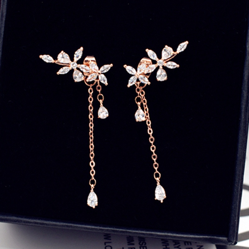 925 Sterling Silver Pin Models Leaf Tassel Back Hanging Earrings Female Senior Light Luxury Niche Design Earrings