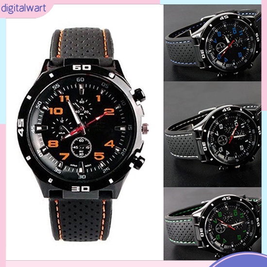 Men Fashion Silicone Band Round Dial Analog Quartz Wristwatch Sports