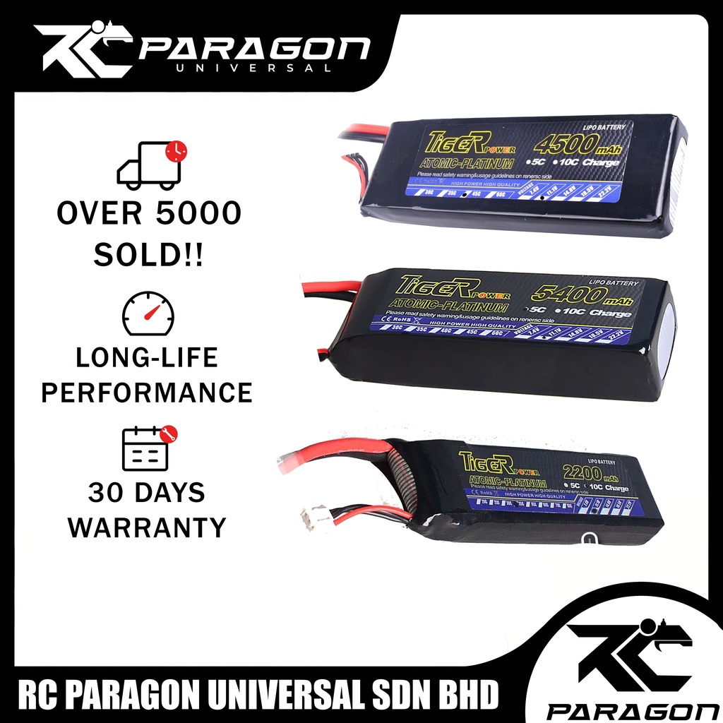 [Official 30 Days Warranty] TIGER 2S-6S RC Lipo Battery 4500 5400mah 7.4v 3s 11.1v 4s 14.8v 22.2v bateri car