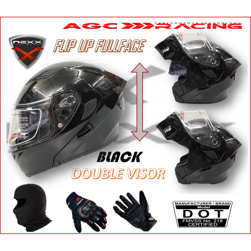 NEXX RIDING DOUBLE VISOR FLIP UP SAFETY FULLFACE DOT CERTIFIED MOTORCYCLE EQUIEMENT MATT BLACK