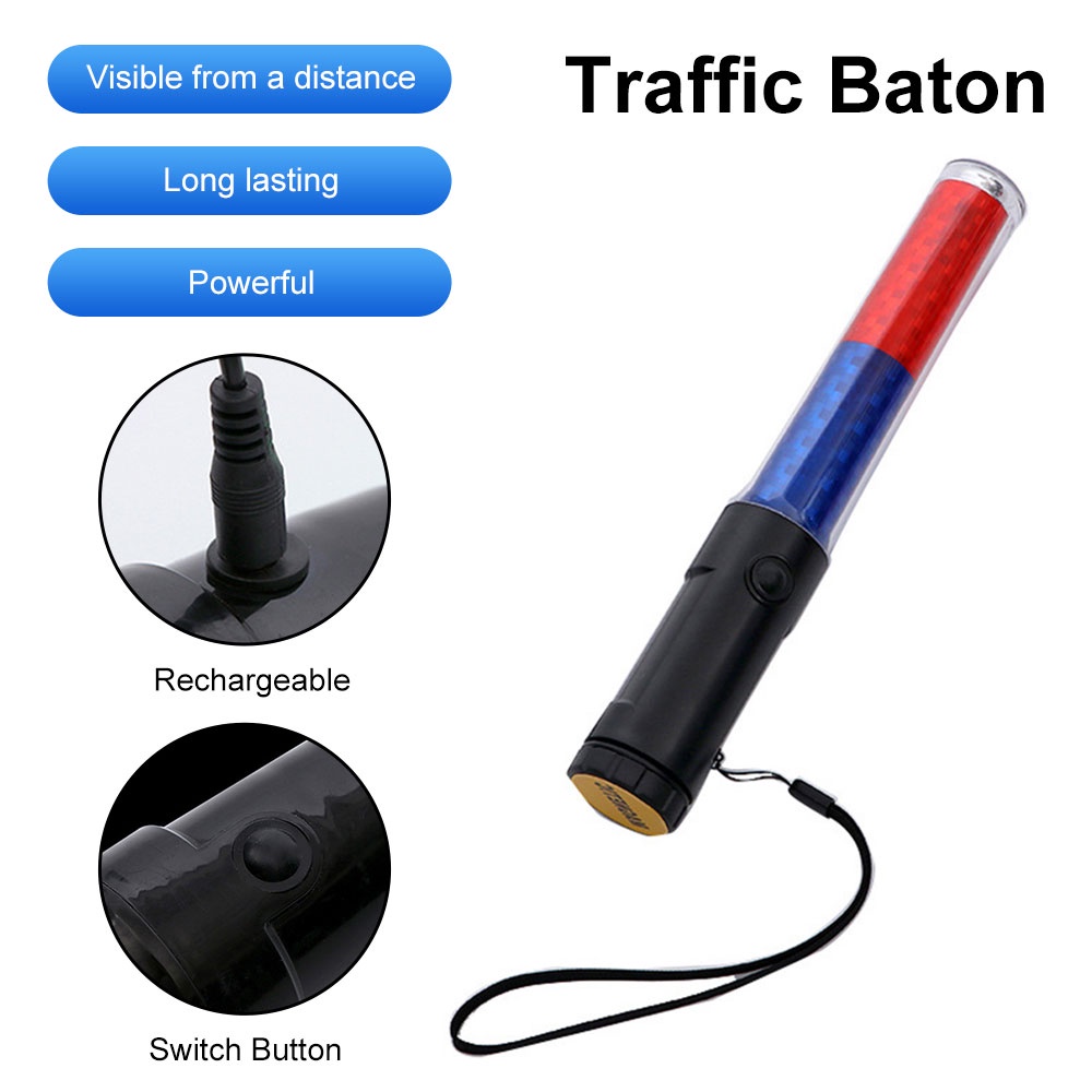 Traffic Control Road Safety Police Man LED Light Wand Warning Flashing Baton