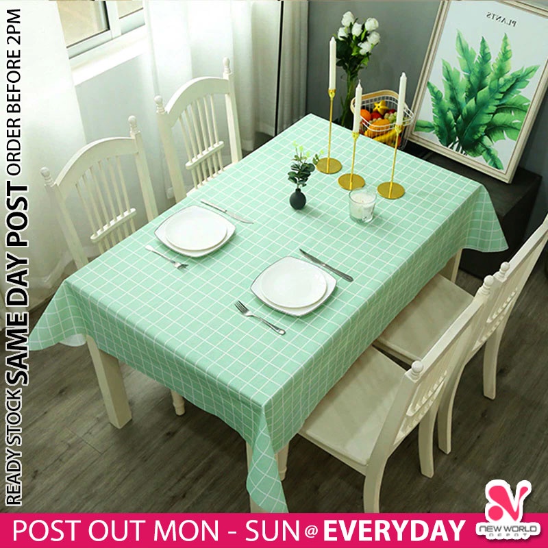 《 》 Waterproof Plastic Table Cloth Cover Fashion PVC Grid Printed Dining Room Kitchen Kain Alas Meja Makan 防水桌布