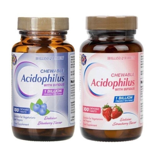 Holland & Barrett Acidophilus Chewable Strawberry Blueberry 100 Tablets
