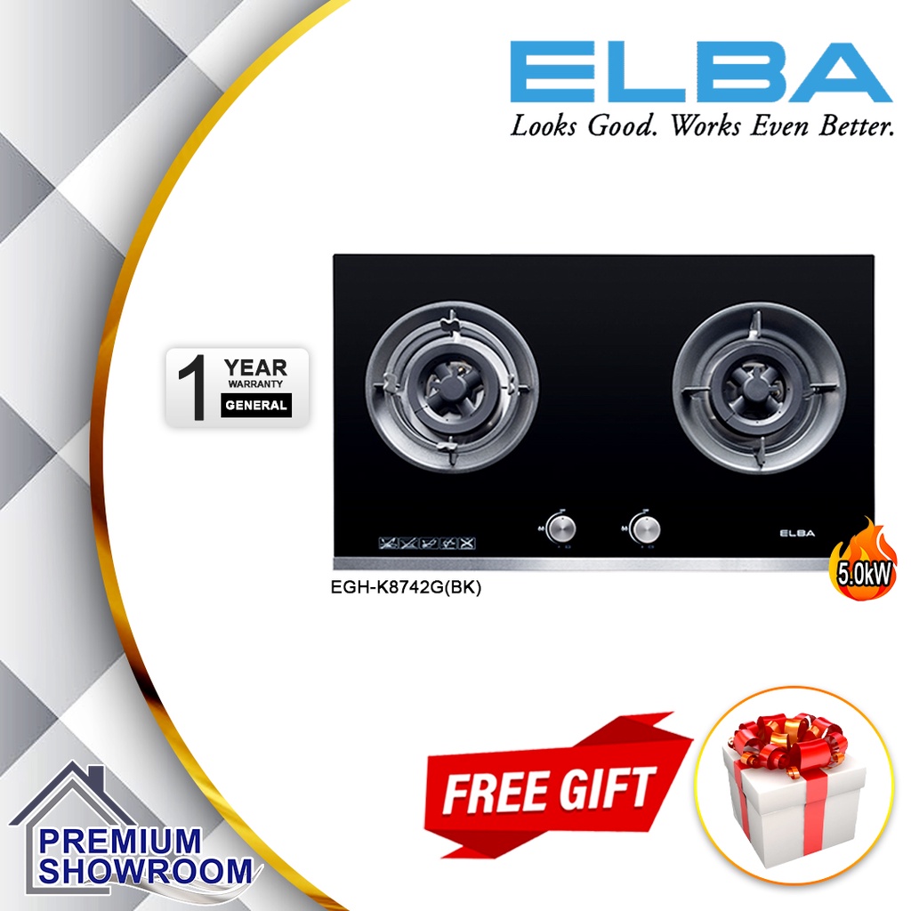 ELBA EGHK8742G(BK) 5.0kW 2 Burner Built In Glass Hob / Gas Stoves