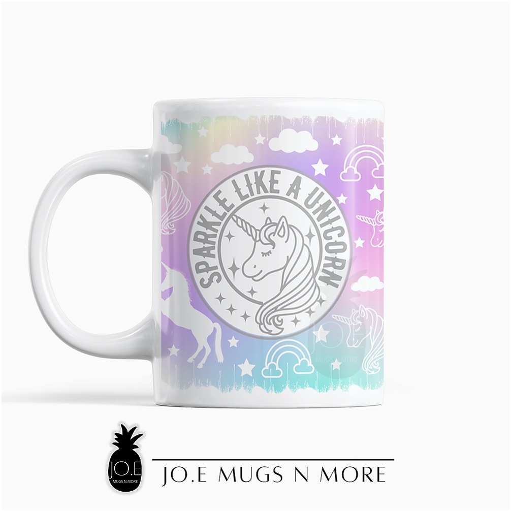 M11 JO.E CUSTOM NAME RAINBOW UNICORN THEME MUG (SPARKLE LIKE A UNICORN) PERSONALISED. GIFT. CAWAN. HADIAH. NAMA.