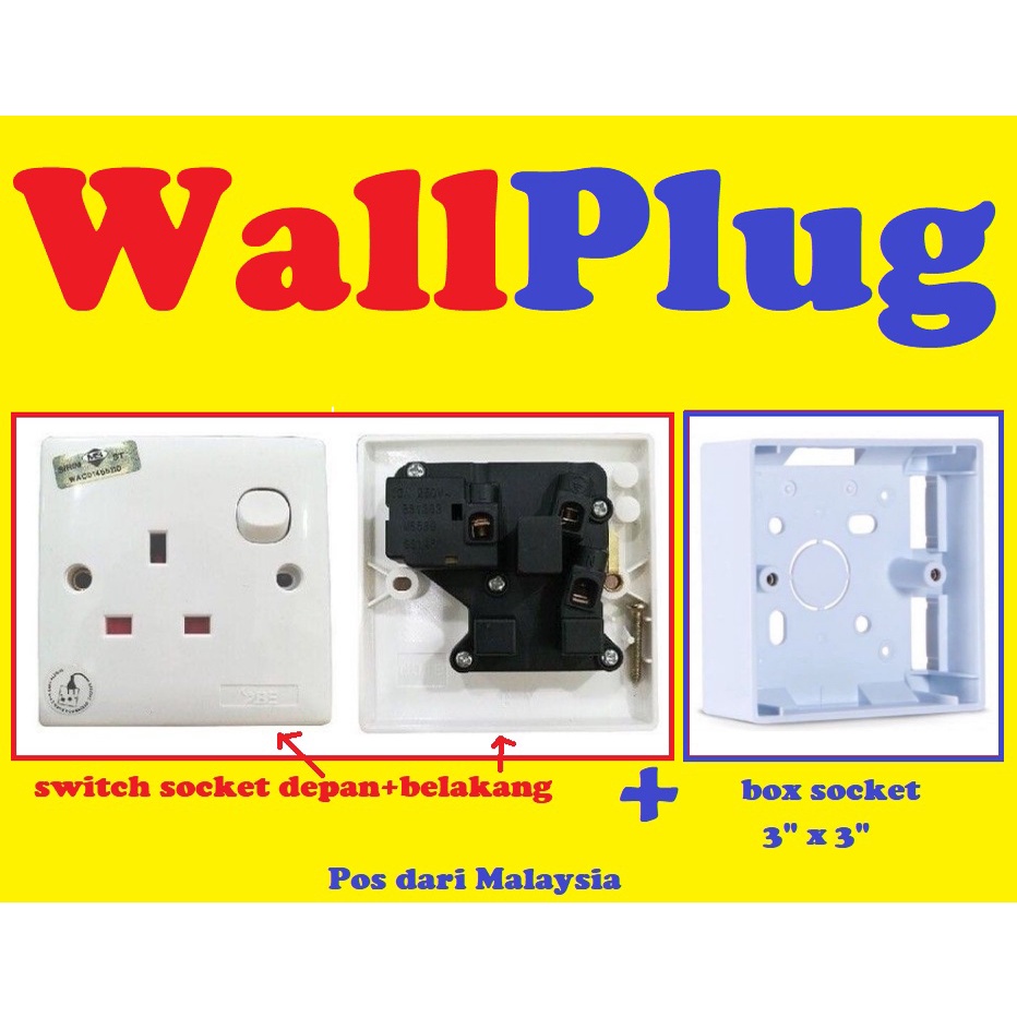 Wall Plug Soket Dinding 3 Pin Switch Socket Safety Electric Cover Box