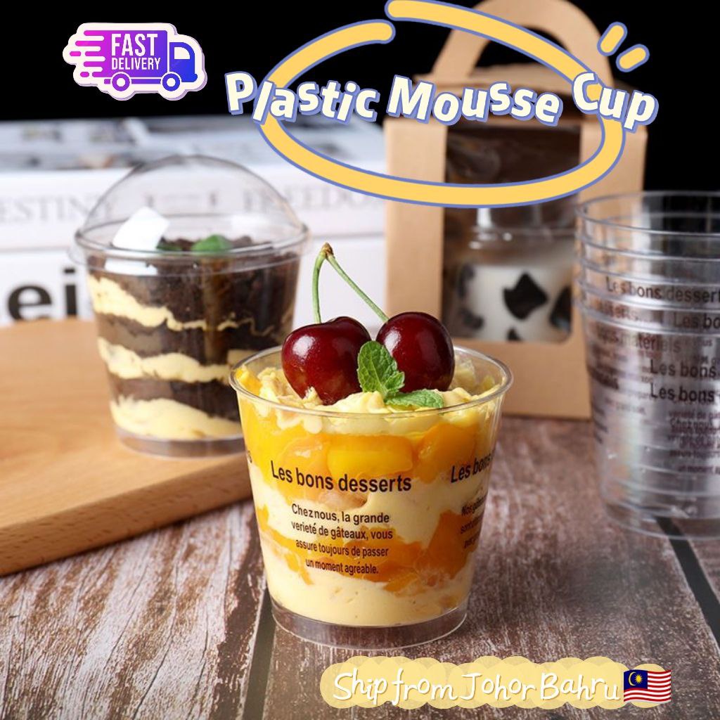 Ready Stock 200ml Disposable Transparent Plastic Cup Fruit Cake Milk Cup/Mousse Baking Cupcake/Container With Cover Lid