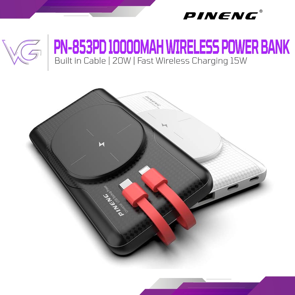 Pineng PN853PD 10000mAh Wireless Power Bank QC 3.0 Built in Cable 20W