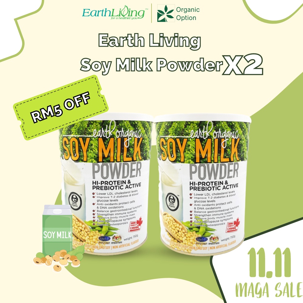 EARTH LIVING Organic High Protein Soy Milk ( 750gm) x2 Value Pack