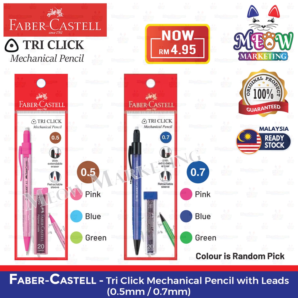 Faber Castell Tri Click Mechanical Pencil With Leads - 0.5mm / 0.7mm ...