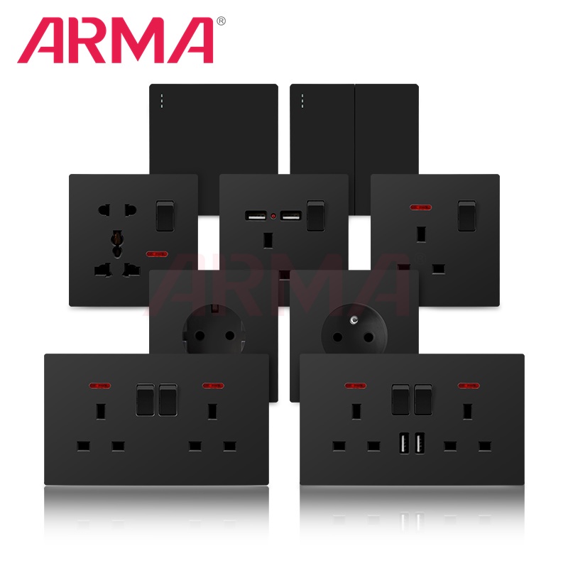 ARMAREADY STOCK Wall Switch Socket led indicator usb power socket PC PanelBlack 【1 year