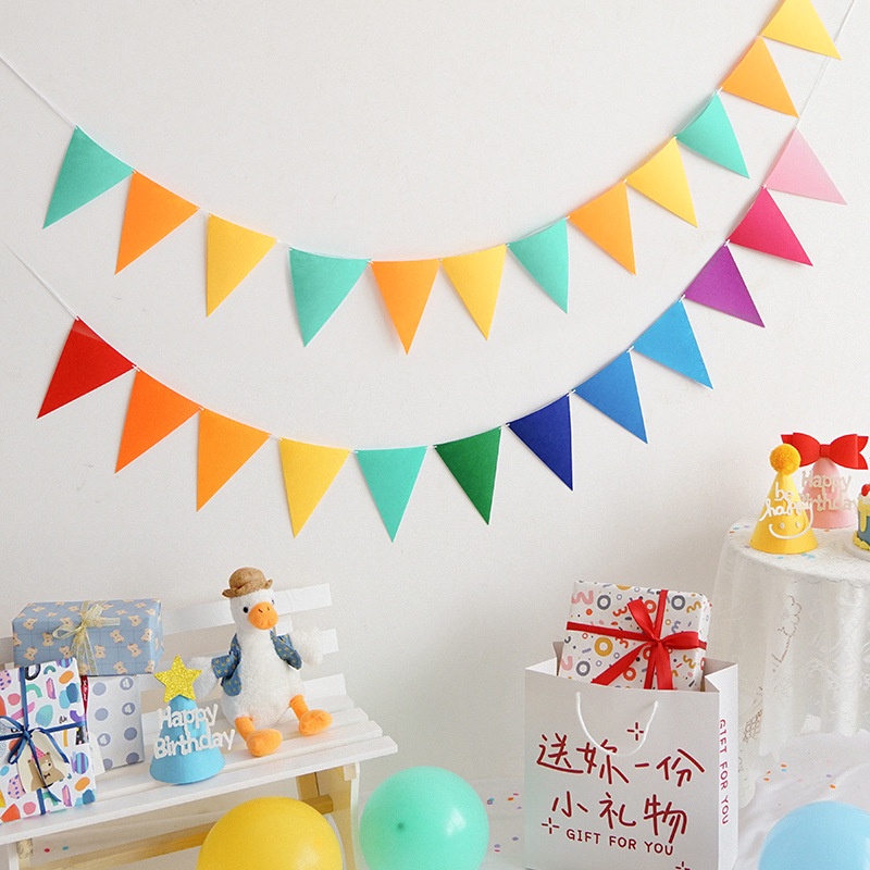 Party Flag Outdoor Decoration Rainbow Color Fabric Banner Triangle Swallowtail Bunting ; Non Woven Solid Cloth Pennants