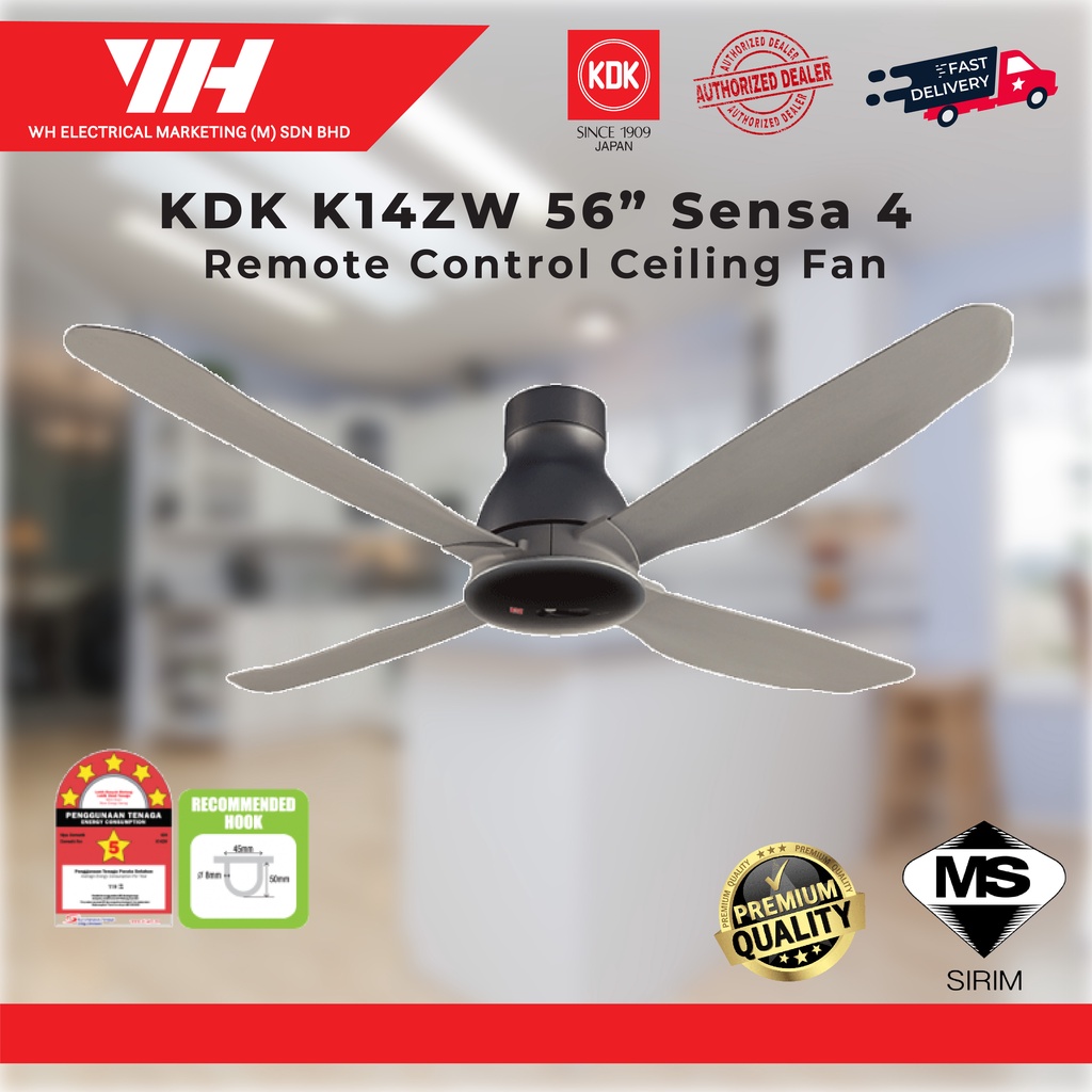 KDK K14ZW 56 Sensa 4 Remote Control Ceiling Fan( Elegant Grey