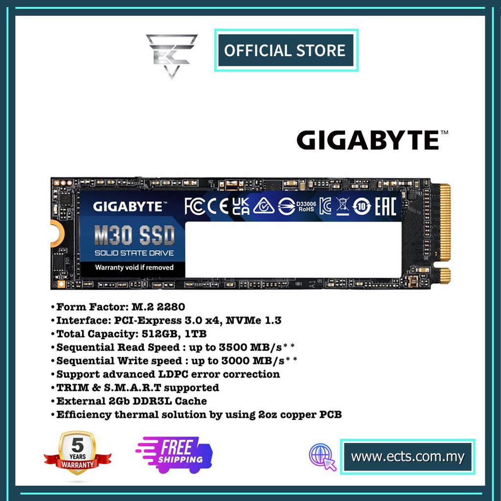 GIGABYTE M30 512GB/1TB M.2 SSD (GP-GM30512G-G / GP-GM301TB-G) | Shopee ...