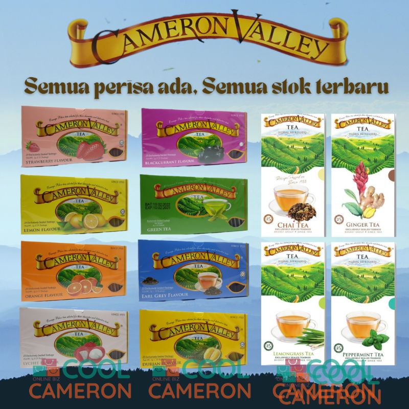 Teh Cameron Valley 100% Highland tea. SEMUA PERISA BARU. Strawberi Lemon Earl Grey Chai Lemongrass Peppermint Green tea