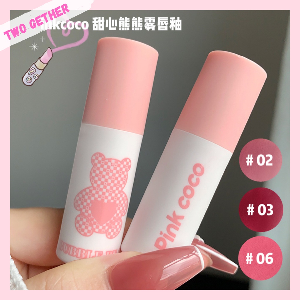 ReadyStockPINK COCO Matte Velvet Cute Bear LipstickPinkcoco甜心熊熊粉雾唇釉哑光雾面唇泥高颜值彩妆 Makeup Liquid Long Lasting Waterproof