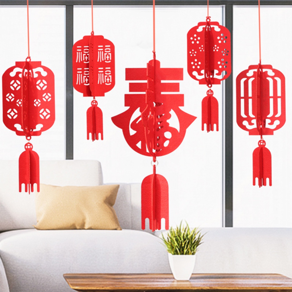 Chinese New Year Small Lantern Pendant Cloth Red Spring Festival Hanging Decoration Dropship Non-woven Fabric Fu Letters